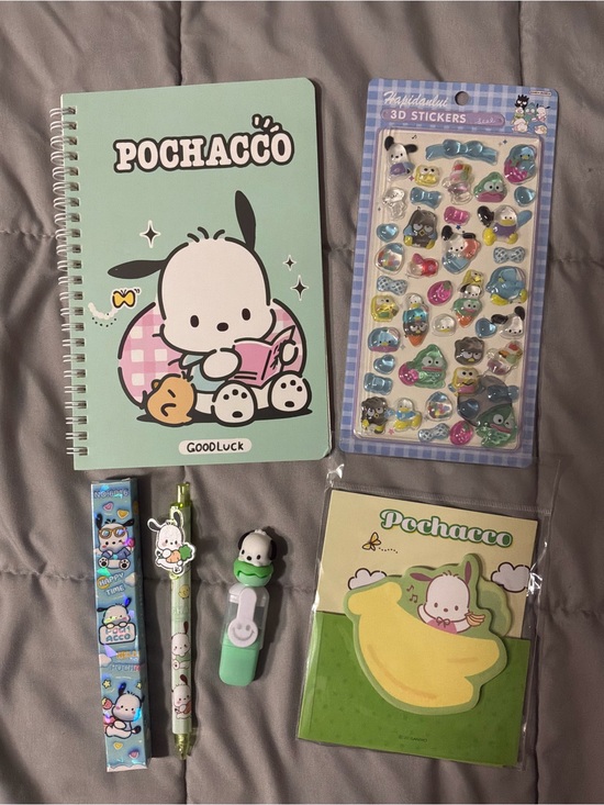 Sanrio Other - Pochacco Green Stationary Set - 6 Piece Bundle Lot With Notebook & Blind Box Pen